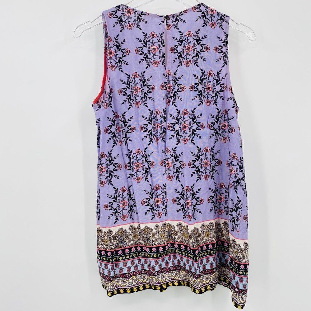 Hem & Thread Size Small Purple Boho Floral Pleated Sleeveless Blouse Top - Picture 7 of 9